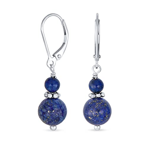 Blue Lapis Lazuli Boho Dangle Earrings in Silver