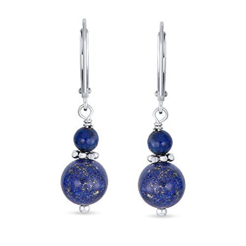 Blue Lapis Lazuli Boho Dangle Earrings in Silver