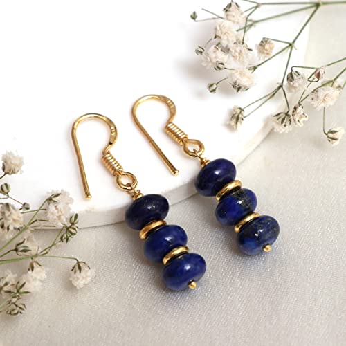 Gold Plated Lapis Lazuli Dangle Earrings
