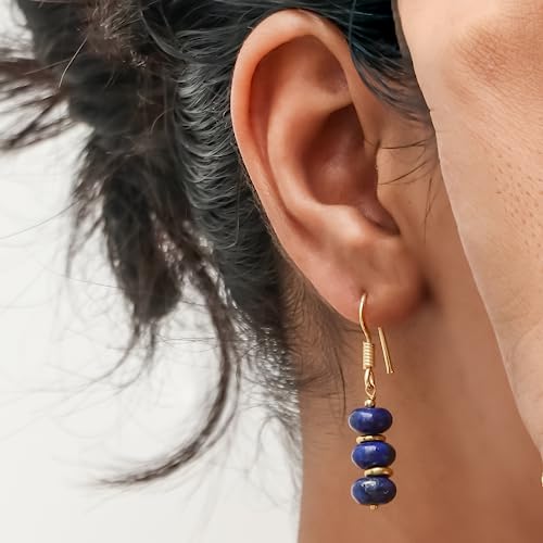 Gold Plated Lapis Lazuli Dangle Earrings