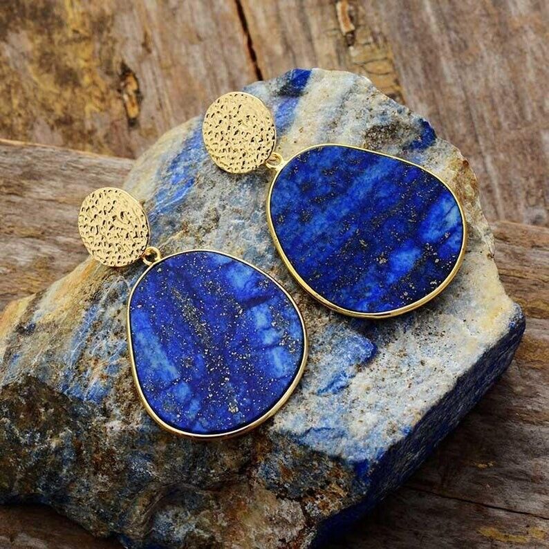 Lapis Lazuli Blue Dangle Earrings for Women