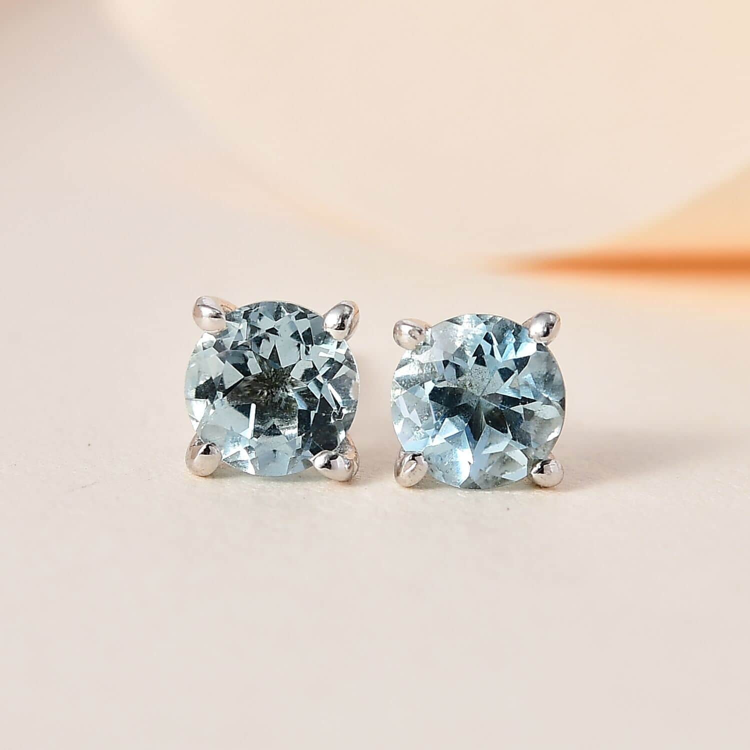 Blue Aquamarine Stud Earrings in Silver for Her