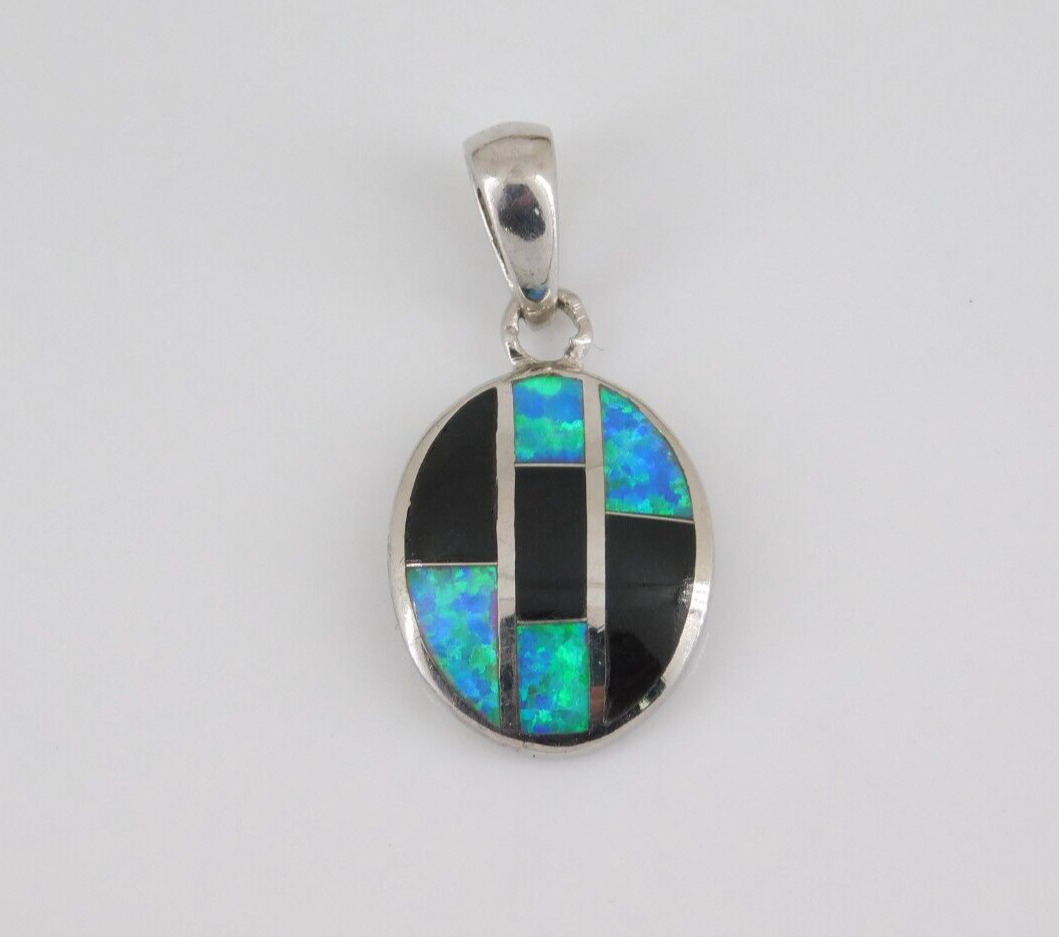 Opal and Onyx Pendant in 925 Sterling Silver