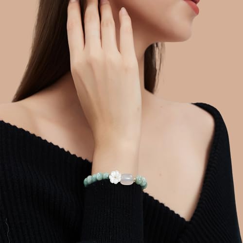 Gradient Green Jade Elastic Bracelet for Women