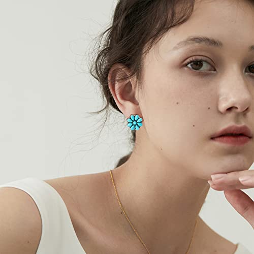 Turquoise Stud Earrings Set for Women - 14 Pairs