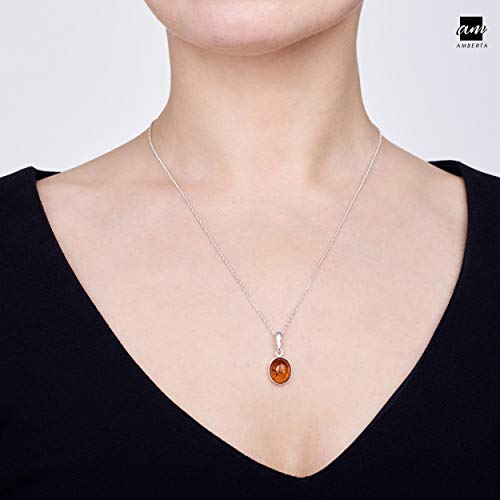 Sterling Silver Baltic Amber Oval Pendant for Women