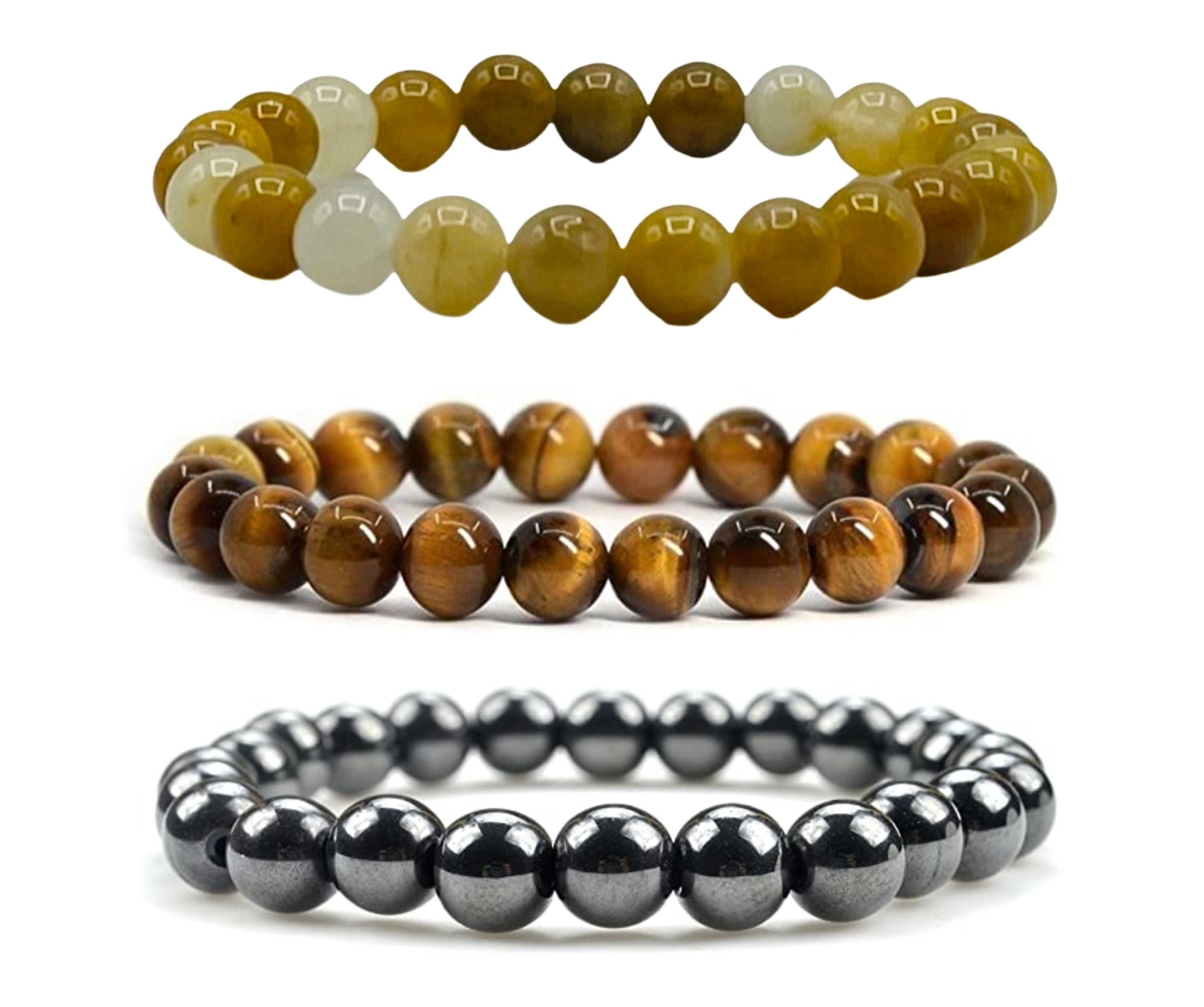 Yellow Citrine, Tiger Eye & Hematite Bracelet Set