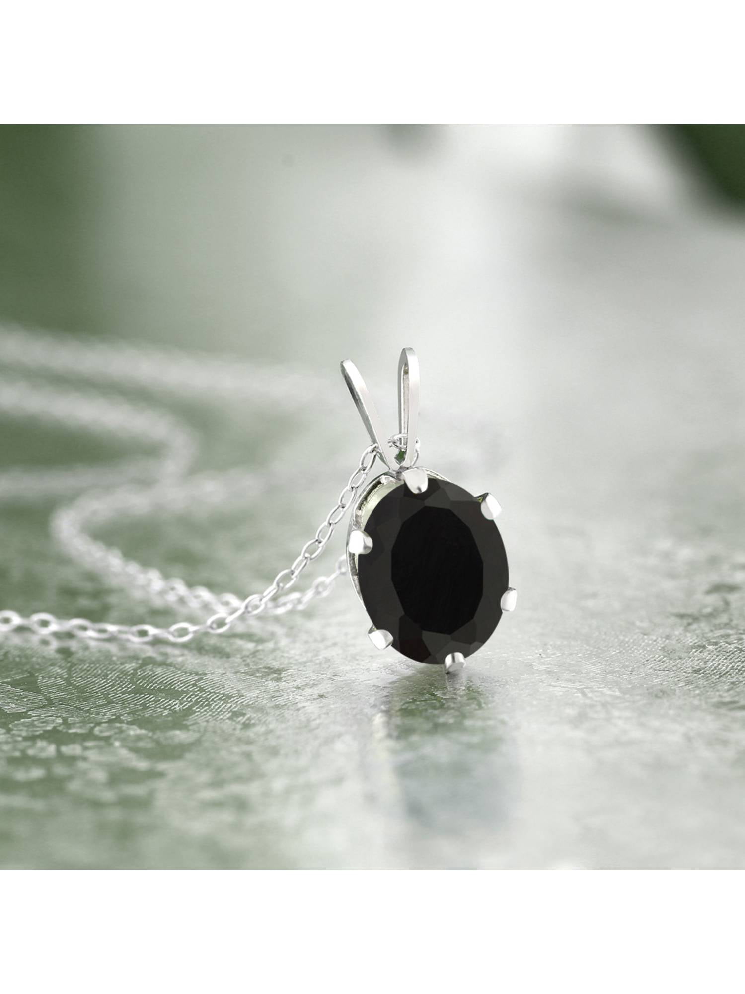 Black Onyx Sterling Silver Pendant Necklace for Women