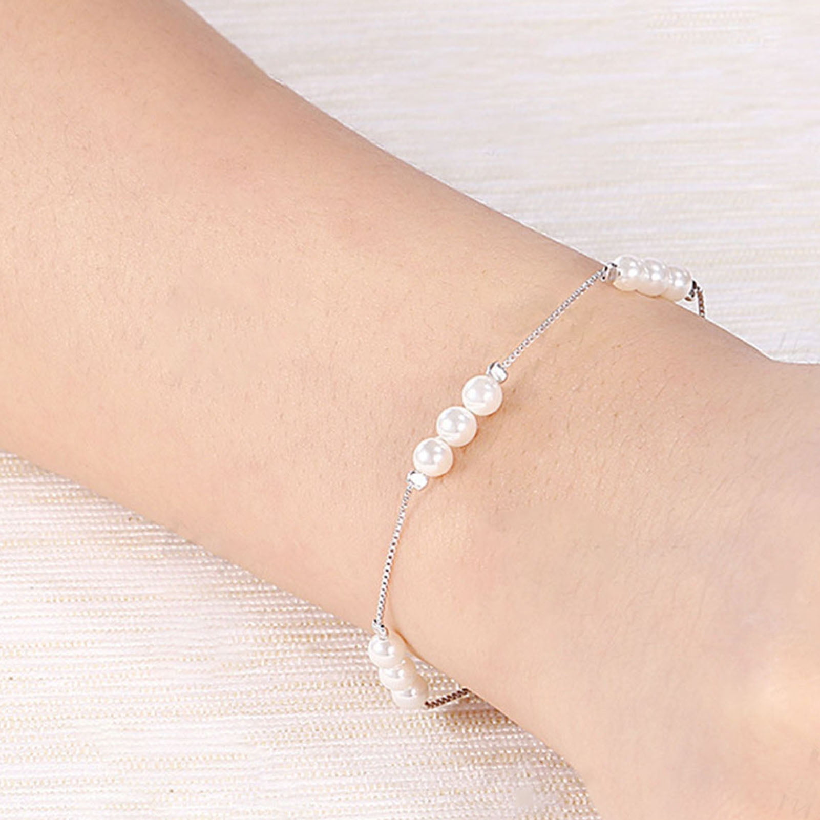 Silver 925 Simple Faux Pearl Women's Bracelet