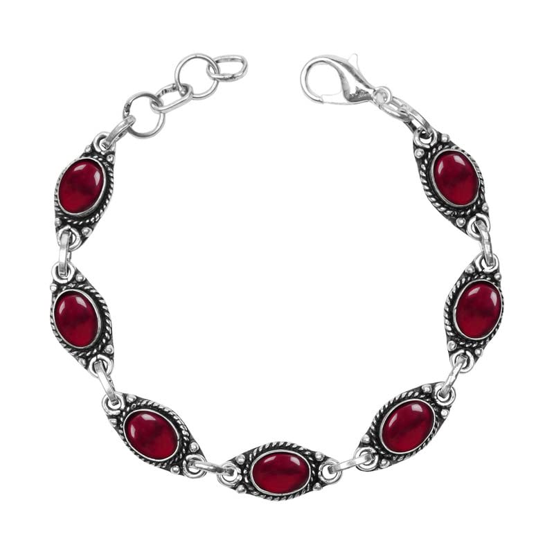 Handmade Garnet Stone Silver Adjustable Bracelet