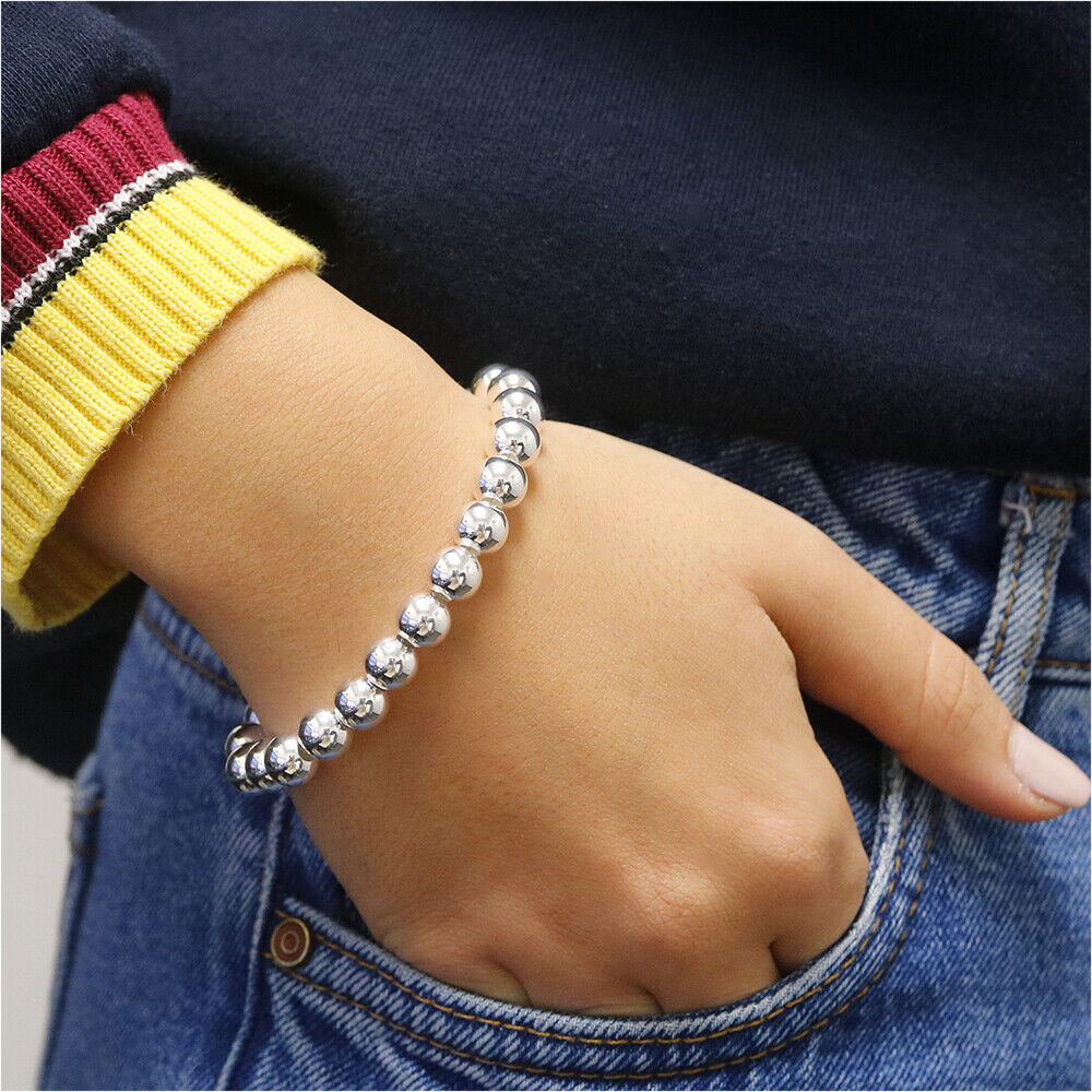 Sterling Silver Italian Bead Ball Chain Bracelet