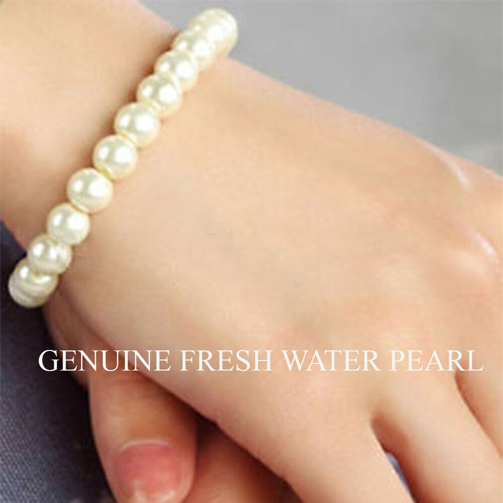 White Freshwater Pearl Stretch Bracelet for Women