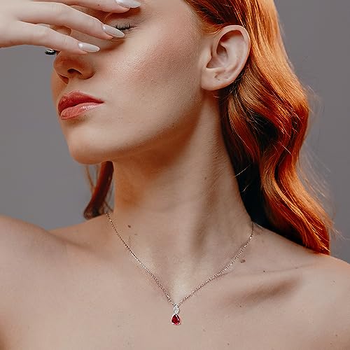 Ruby Teardrop Necklace in White Gold and Silver