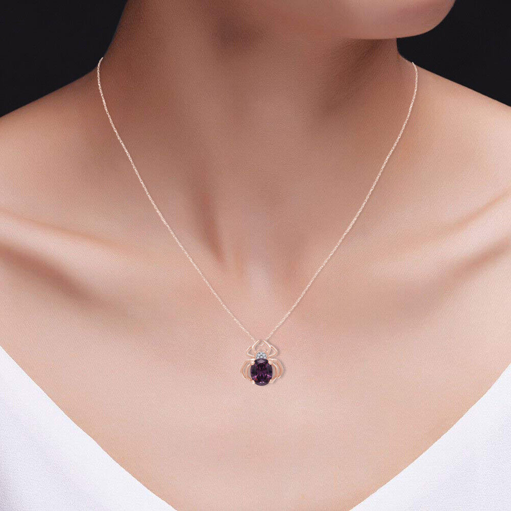 Amethyst Diamond Spider Pendant Necklace in Rose Gold