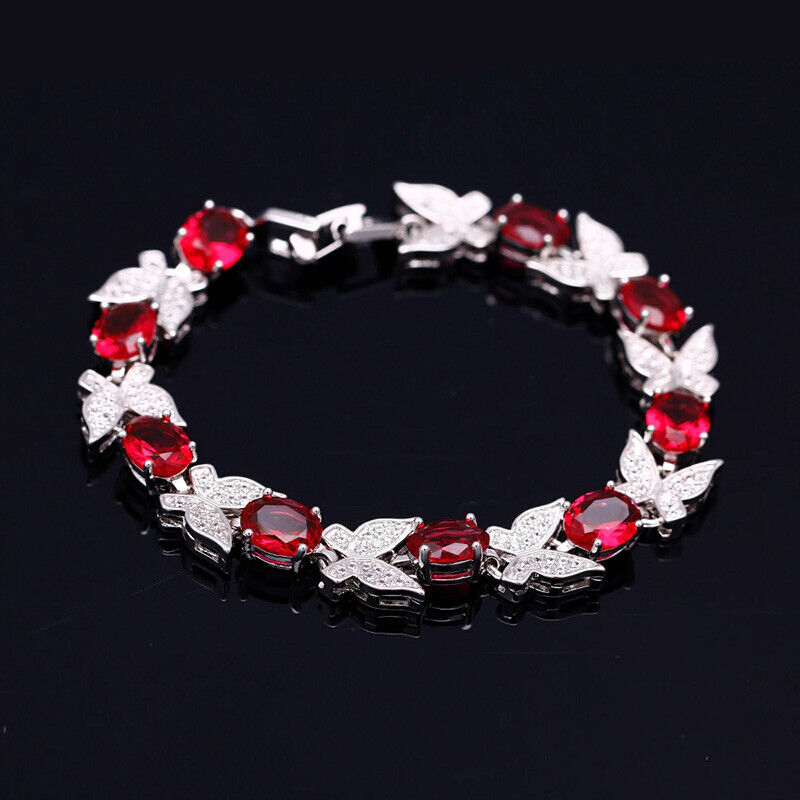 Red Garnet Butterfly Tennis Bracelet in Silver