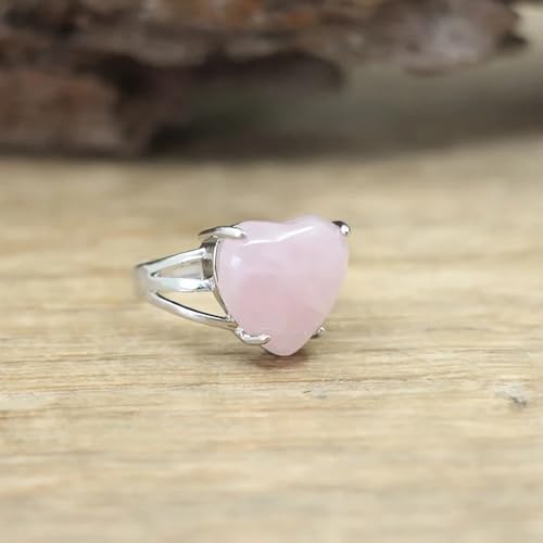 Handmade Adjustable Rose Quartz Heart Ring for Women