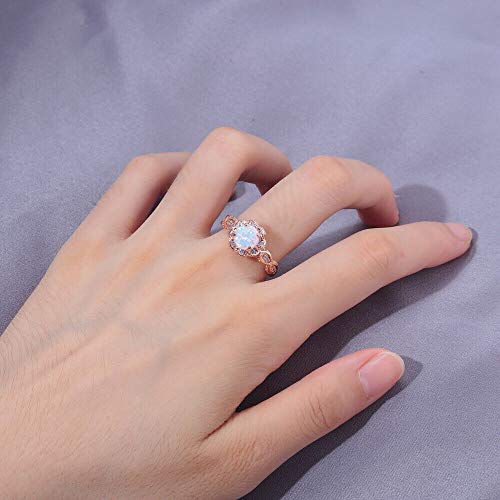 Rose Gold Opal Ring with Zirconia, Size 8