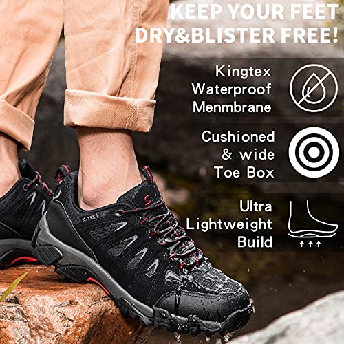SHULOOK Men's Lightweight Waterproof Hiking Boots Black/Red