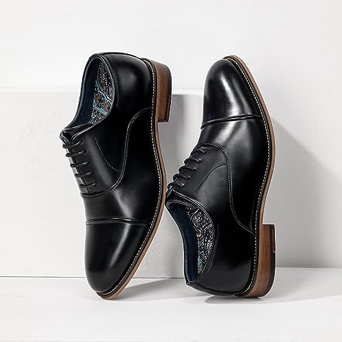 Bruno Marc Men's Black Cap-Toe Dress Oxfords