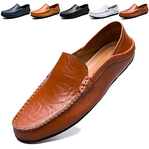 Men's Genuine Leather Slip-On Penny Loafers, Brown