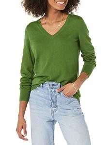 Lightweight Green V-Neck Sweater for Women, X-Large