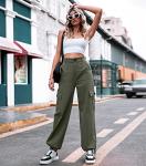 High Waisted Green Cargo Pants with Pockets