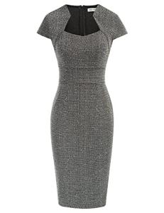 Elegant Cap Sleeve Plaid Pencil Dress for Work