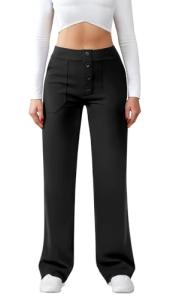 High Waist Straight Leg Black Work Pants for Women