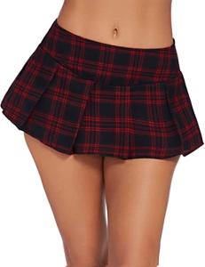 Avidlove High Waist Dark Red Plaid Mini Skirt