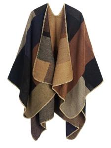 MissShorthair Women's Orange Printed Shawl Poncho