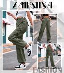 High Waisted Green Cargo Pants with Pockets