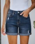 High Waisted Blue Jean Shorts with Pockets