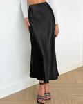 Elegant High Waist Satin Midi Skirt for Women