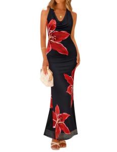 ZESICA Women's Floral Print Maxi Dress - Black
