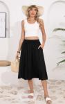 Black High Waisted Midi Skirt with Pockets