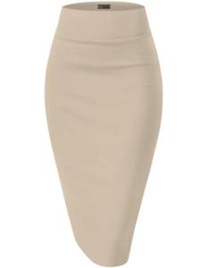 High Waist Stretch Pencil Skirt in Stone