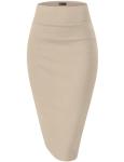 High Waist Stretch Pencil Skirt in Stone
