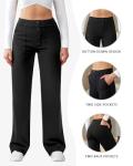 High Waist Straight Leg Black Work Pants for Women