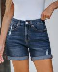 High Waisted Blue Jean Shorts with Pockets