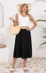 Black High Waisted Midi Skirt with Pockets