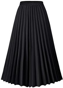 Black Pleated Midi Skirt for Women