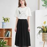 Black Pleated Midi Skirt for Women