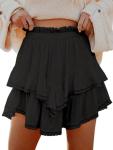 Aoudery High Waist Boho Ruffle Skorts - Black