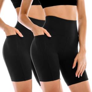 High Waisted Biker Shorts with Pockets - 2 Pack