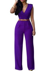 Stylish Pink V Neck Wide Leg Jumpsuit for Women