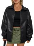 Oversized Black Faux Leather Jacket for Women