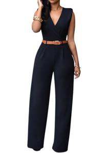 Pink Queen Sleeveless Deep V Neck Black Jumpsuit