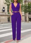 Stylish Pink V Neck Wide Leg Jumpsuit for Women