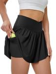 DLOODA Women's Flowy Athletic Running Skorts - Black