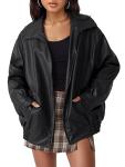 Oversized Faux Leather Motorcycle Jacket for Women